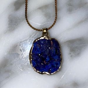 Beautiful Rare Blue geode stone gold pendant